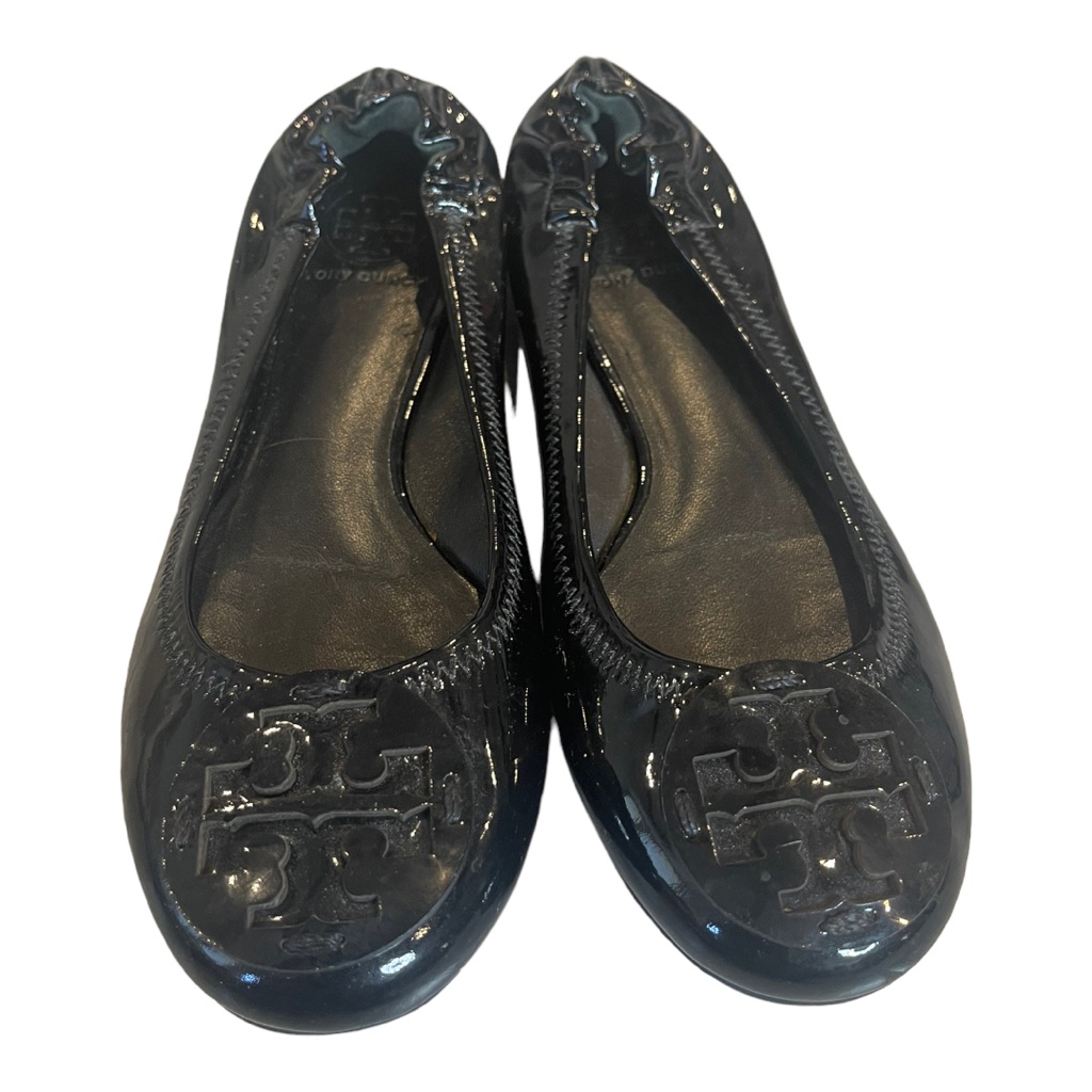 Tory Burch Reva Flats Patent Leather Black Shoes & Dust Bag Classic Minimalist 6